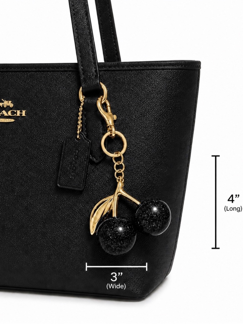 Sparkling Black & Gold-Tone Cherry Keychain